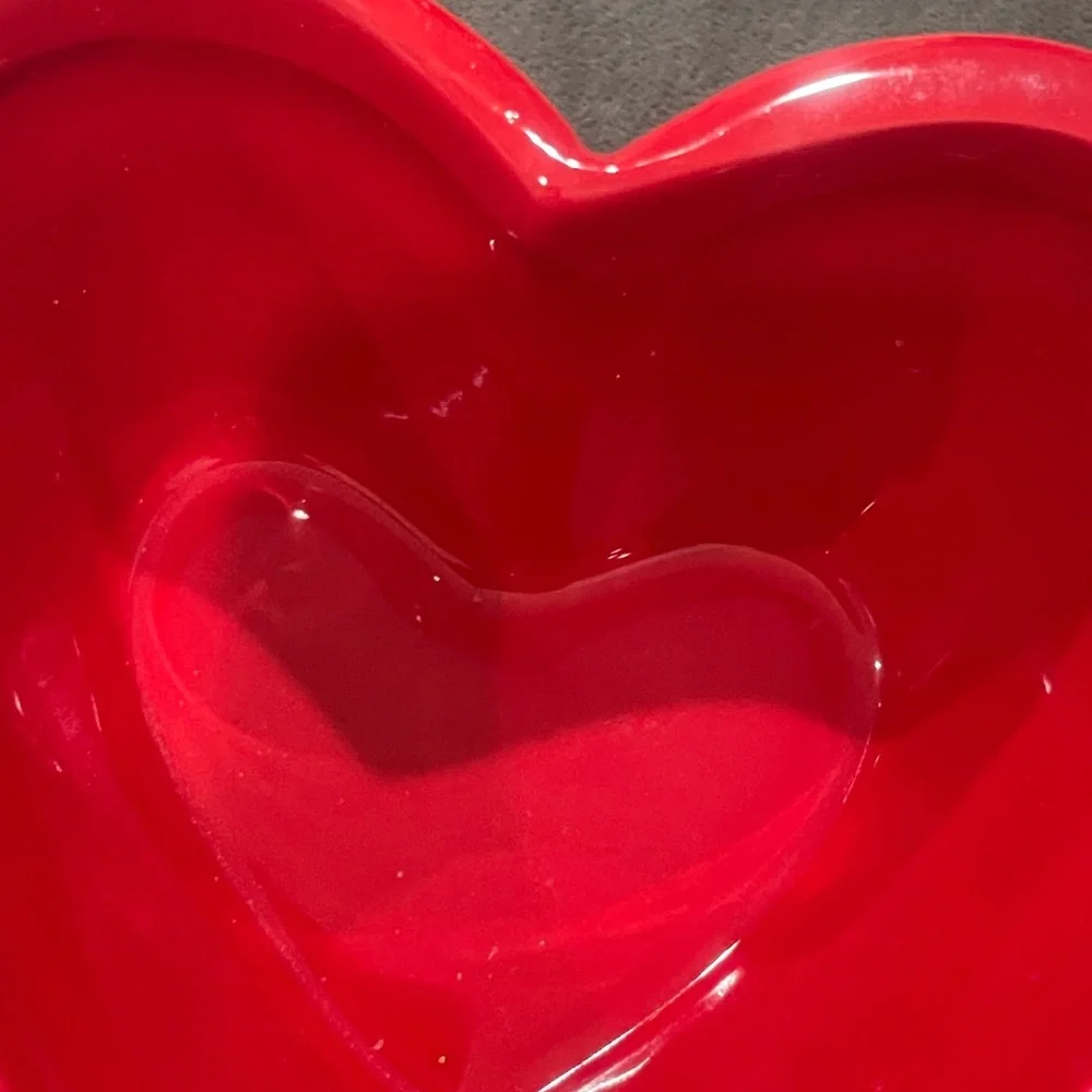 Vintage Red Heart Shaped Ceramic Ramekin Bowl